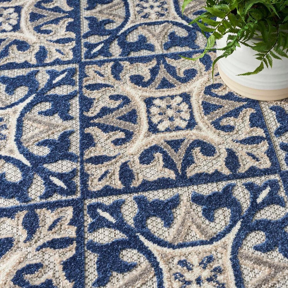 Nourison Aloha Damask 5&#39;3&quot; x 7&#39;5&quot; Blue Indoor/Outdoor Area Rug, , large