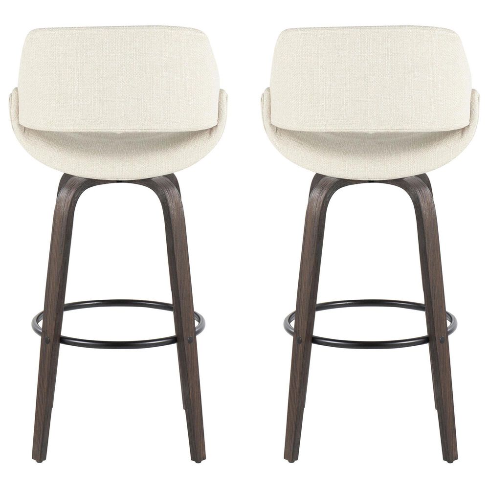 LumiSource Fabrico 30" Swivel Fixed-Height Bar Stool with Cream Noise Fabric Upholstery in Black and Glazed Walnut (Set of 2), , large