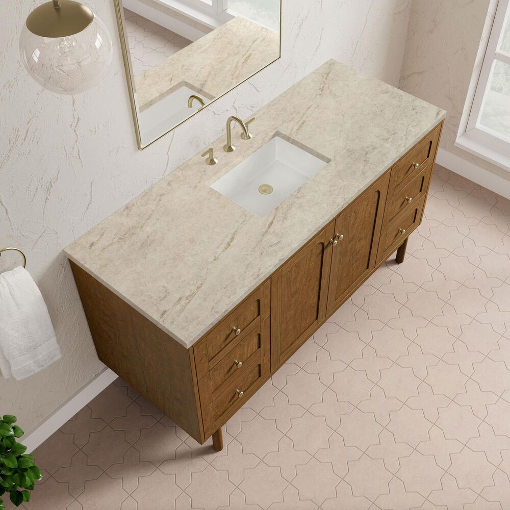 James Martin Laurent 60" Single Bathroom Vanity in Honey Oak with 3 cm Tajnar Eclos Top and Rectangular Sink, , large