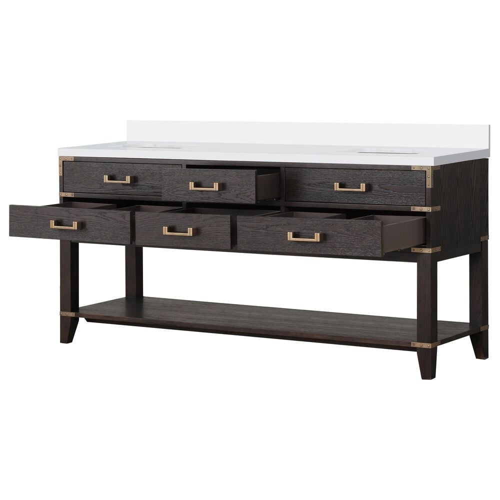 Lexora Home Norwalk 72&quot; Double Bathroom Vanity in Brown Oak with White Quartz Top and Rectangular Sinks, , large