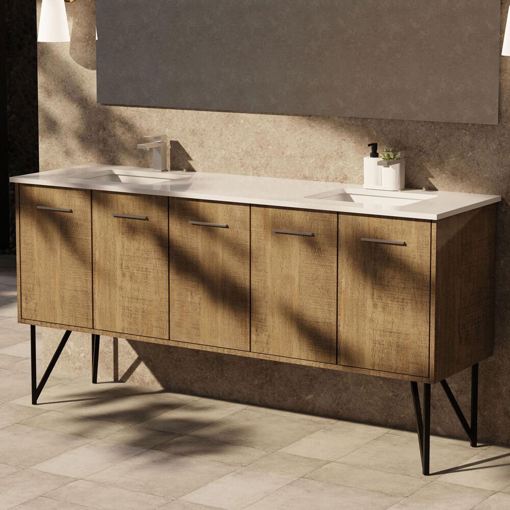 Lexora Home Lancy 72" Double Bathroom Vanity in Rustic Acacia with 2 cm White Quartz Top and Rectangular Sinks, , large