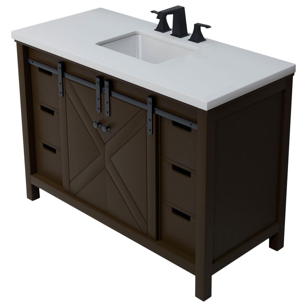 Lexora Home Marsyas 48" Single Bathroom Vanity in Brown with White Quartz Top and Rectangular Sink, , large