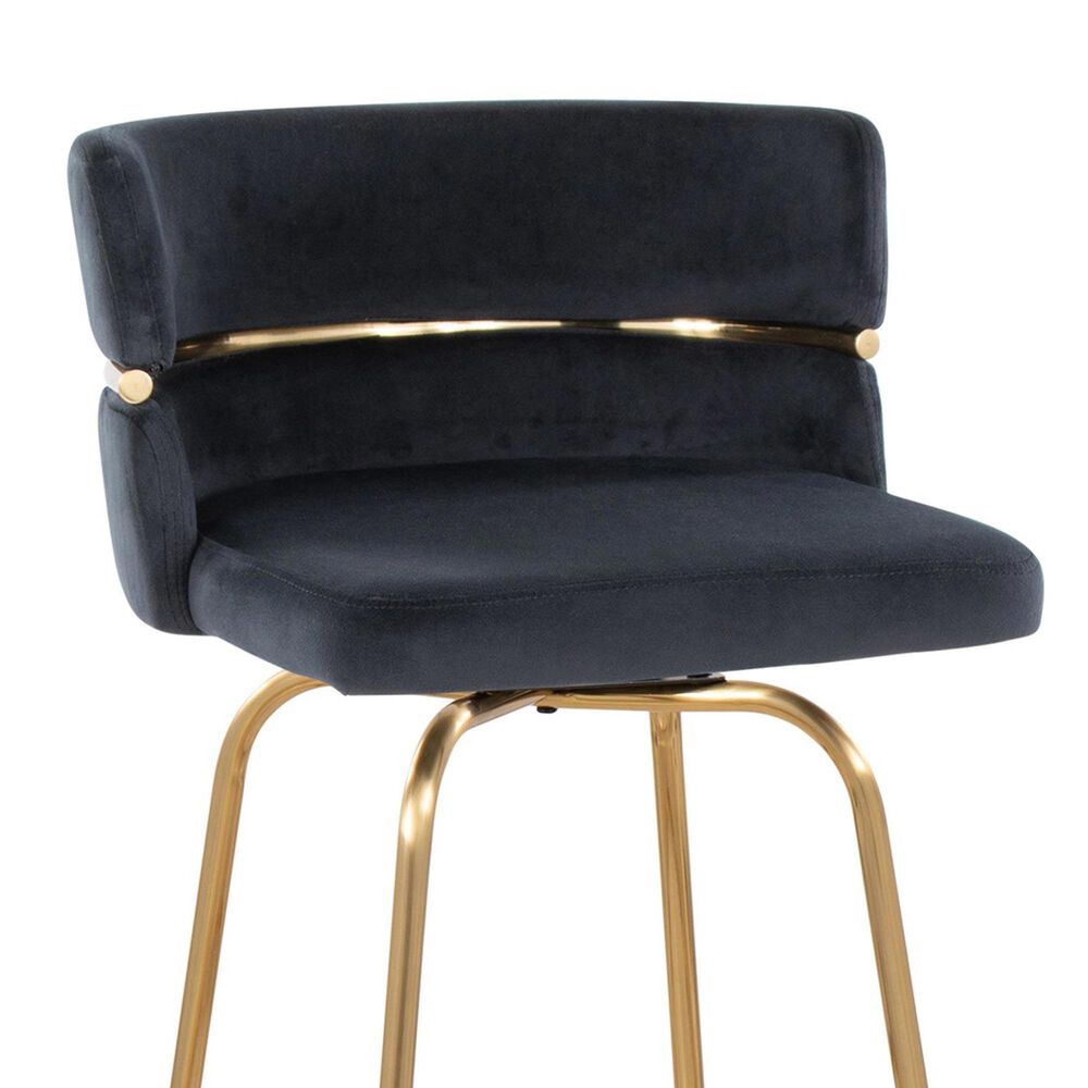 LumiSource Cinch 26" Swivel Counter Stool with Black Upholstery in Gold (Set of 2), , large
