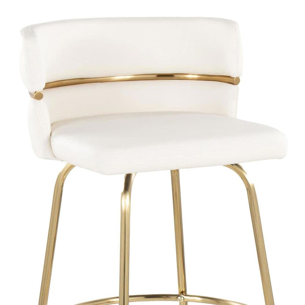 LumiSource Cinch 30" Swivel Barstool with White Upholstery in Gold (Set of 2), , large