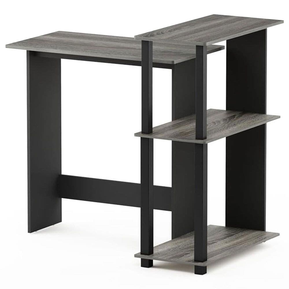 HOMLUX L-Shaped Computer Desk with Open Display Shelves in French Oak Grey and Black, , large