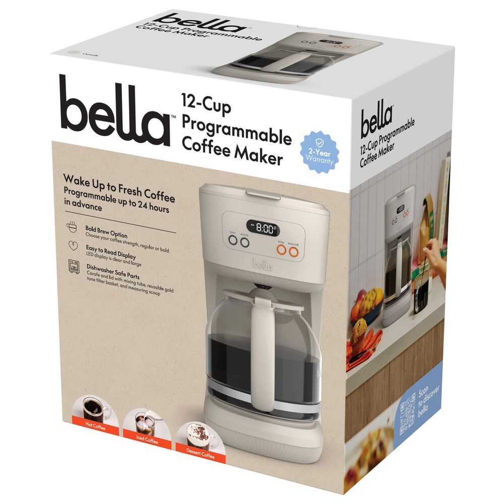Bella 12-Cup Programmable Coffee Maker in Oatmilk, , large