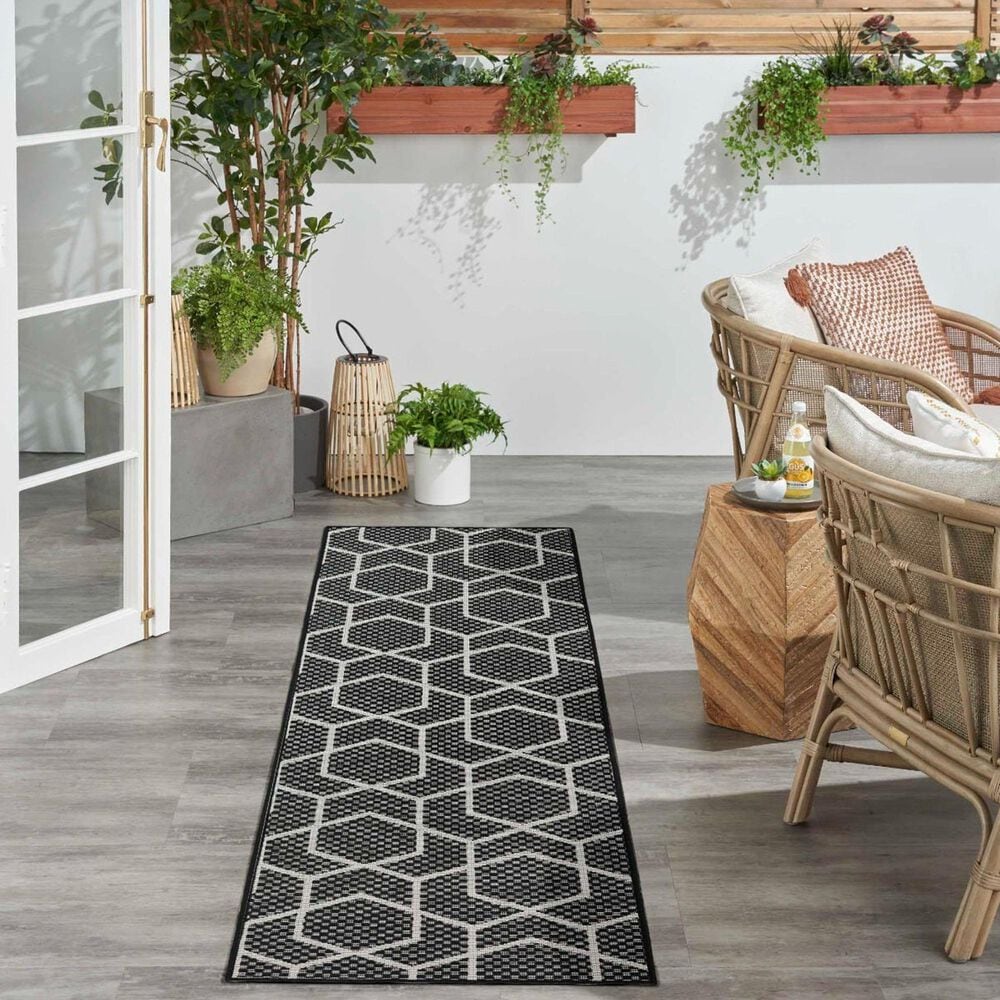 Nourison Horizon HOZ01 Black 2&#39; x 6&#39; Indoor/Outdoor Runner, , large