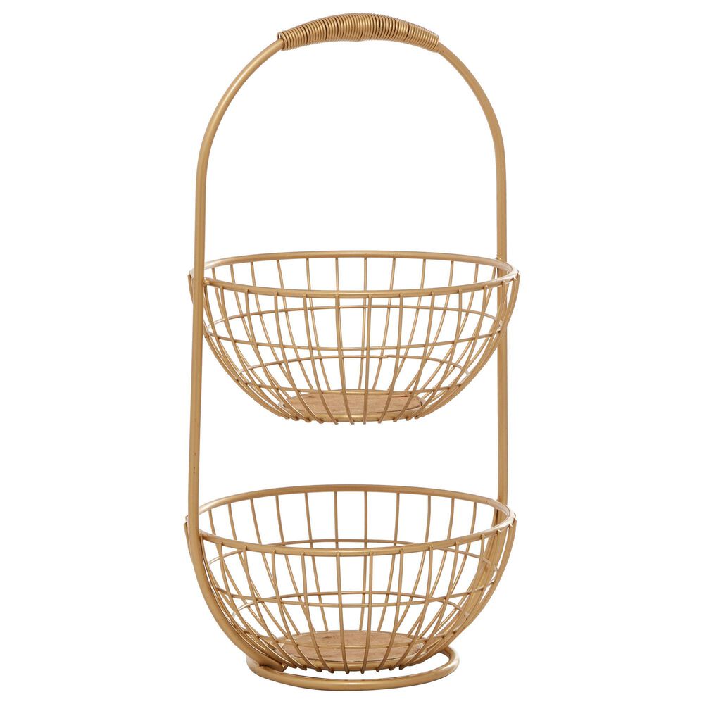 Maple and Jade 20" Traditional Metal Storage Basket in Gold, , large
