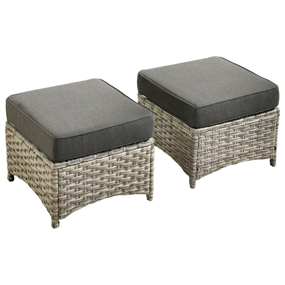 HOMLUX 2-Piece Outdoor Wicker Ottoman Set with Cushion in Black, , large