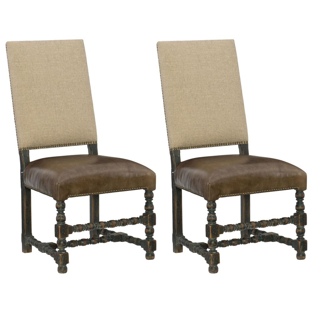 Hooker Furniture Hill Country Side Chair with Brown and Beige Cushion in Anthracite Black (Set of 2), , large