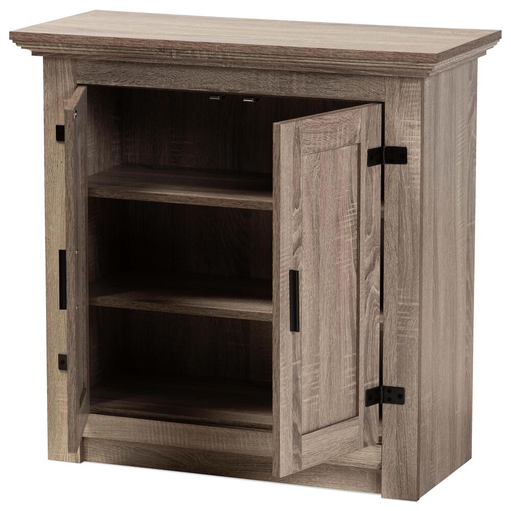 Baxton Studio Bruce 2-Door Shoe Storage Cabinet in Oak Brown, , large