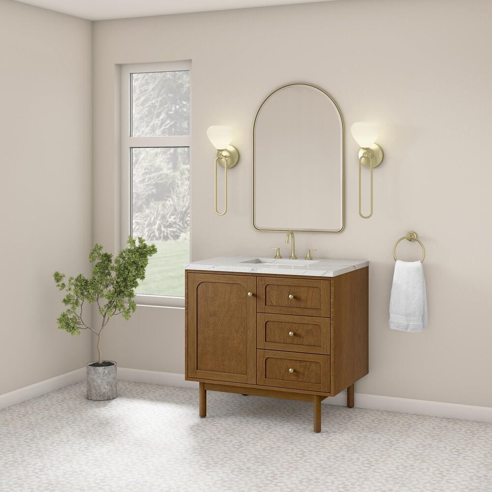 James Martin Laurent 36" Single Bathroom Vanity in Honey Oak with 3 cm Ethereal Noctis Silestone Top and Rectangular Sink, , large