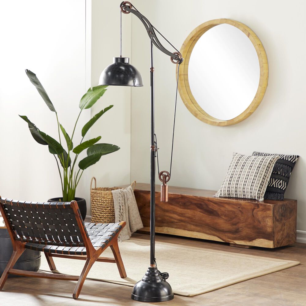 Maple and Jade Industrial Floor Lamp in Black and Copper, , large