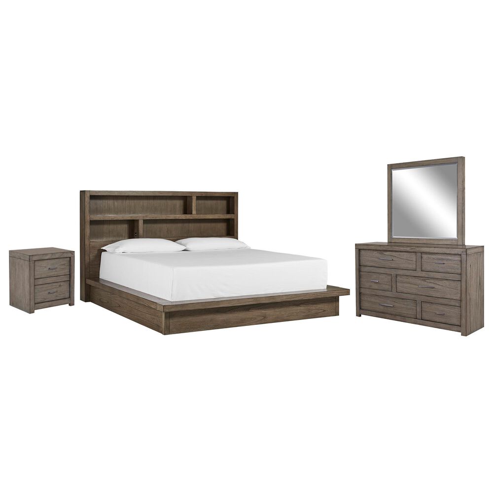 Riva Ridge Modern Loft 4 Piece Queen Platform Bedroom Set in Greystone, , large