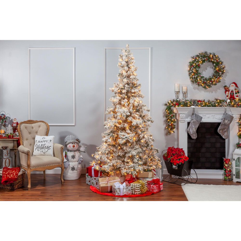 The Gerson Company 7.5&#39; Pre-Lit Artificial Heavy Flocked Layered Spruce with White Lights in Green, , large