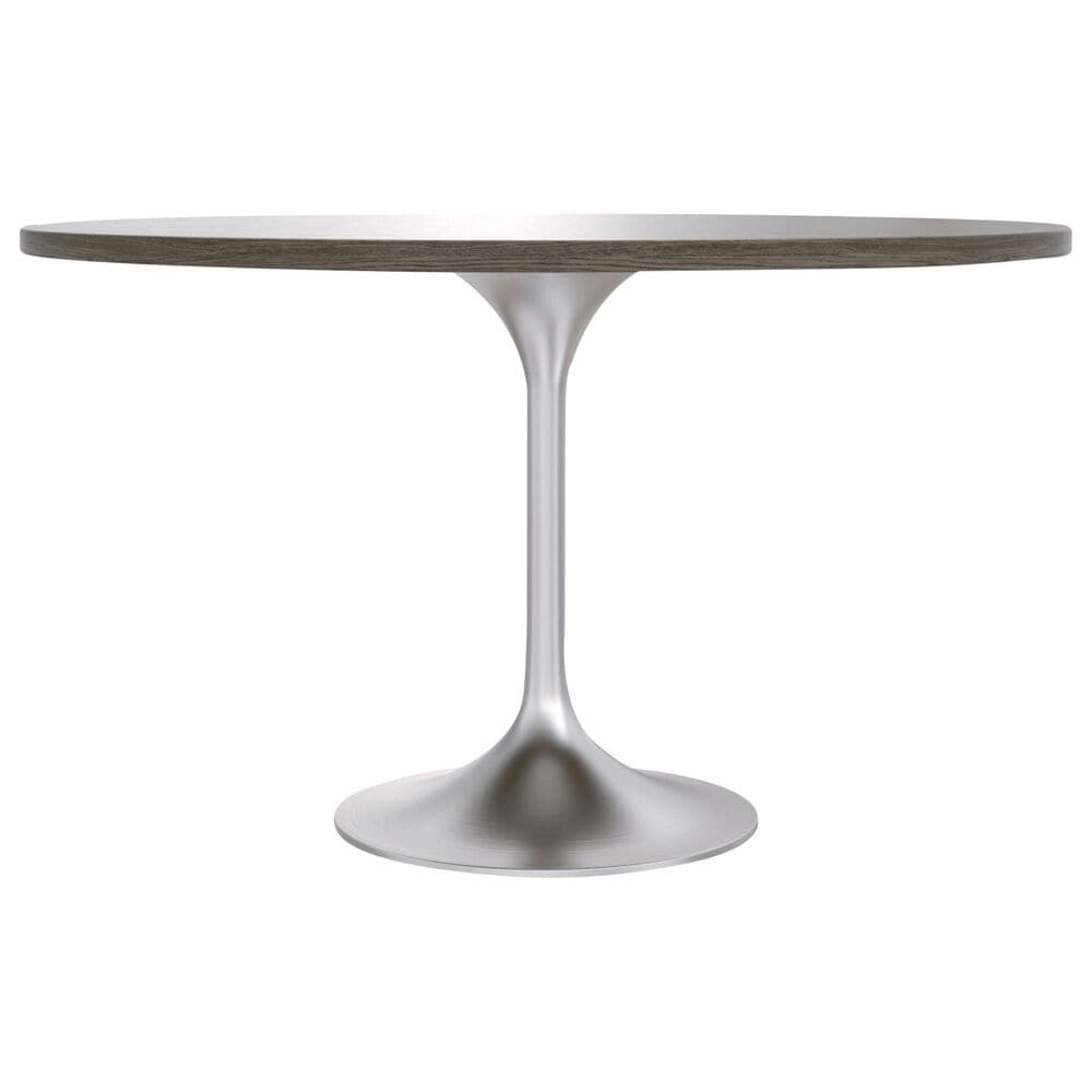 Leisuremod LeisureMod Verve Collection 48 Round Dining Table, Brushed Chrome Base with Dark Maple MDF Top, , large