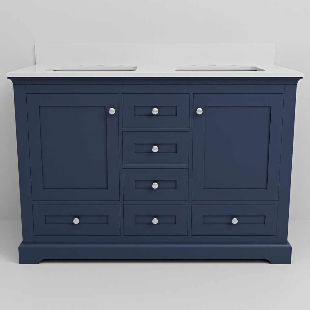 Lexora Home Dukes 48&quot; Double Bathroom Vanity in Navy Blue with 2 cm White Quartz Top and Rectangular Sinks, , large