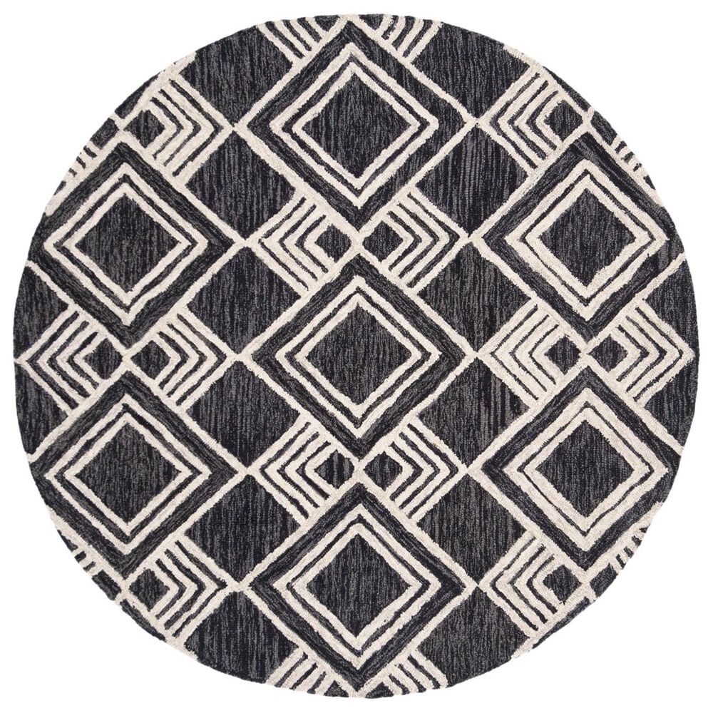 Safavieh Micro-Loop MLP154H 5" Round Charcoal and Ivory Area Rug, , large