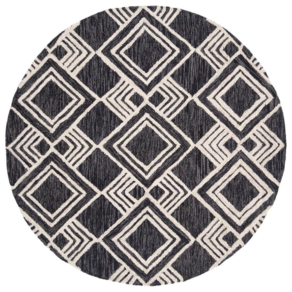 Safavieh Micro-Loop MLP154H 5" Round Charcoal and Ivory Area Rug, , large
