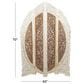 Maple and Jade 4-Panel Partition Room Divider Screen with Carved Designs in Brown and White, , large