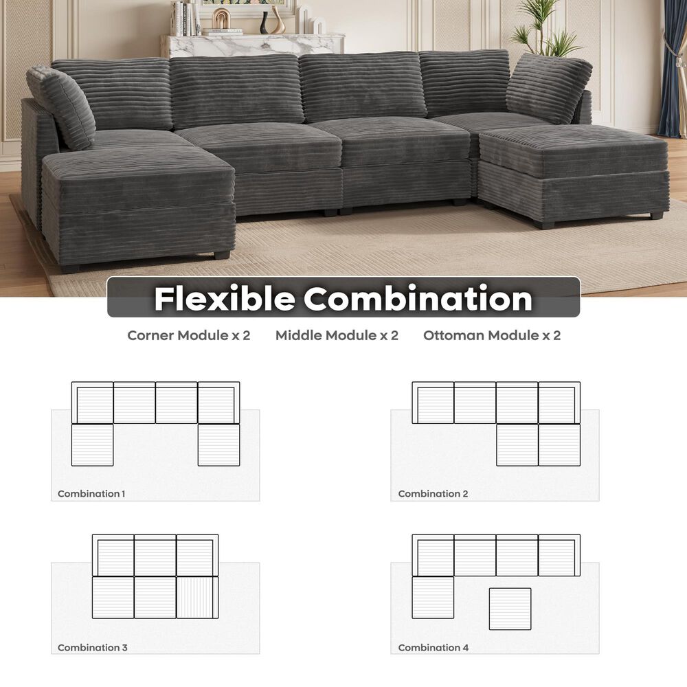 Noviland HOMLUX 6-Piece Mod Sectional with Ottomans in Gray, , large