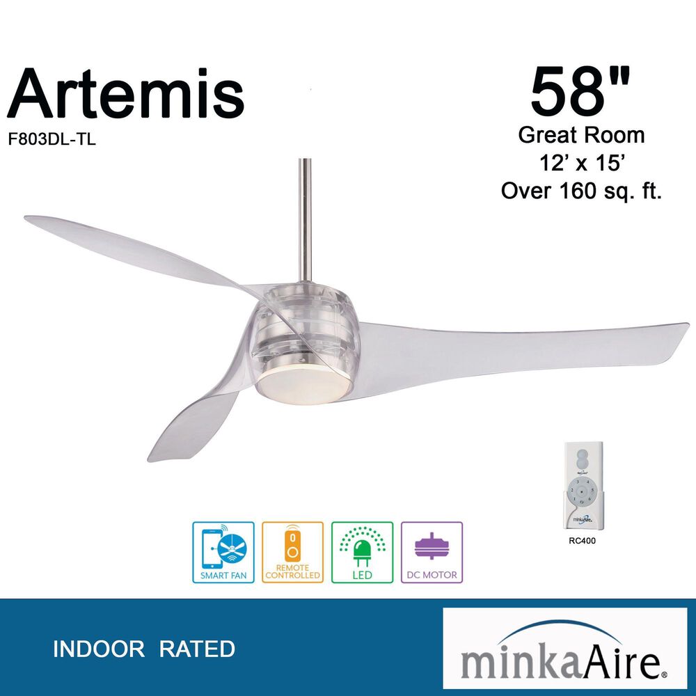 Minka-Aire Artemis 58" Smart Celling Fan with LED Light in Brushed Nickel, , large