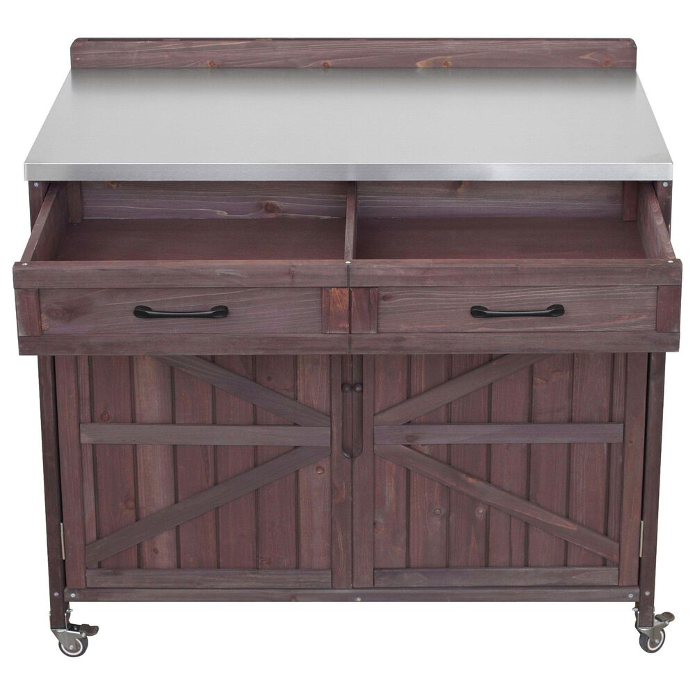 HOMLUX 39" Outdoor Kitchen Island with Stainless Table Top in Dark Brown, , large