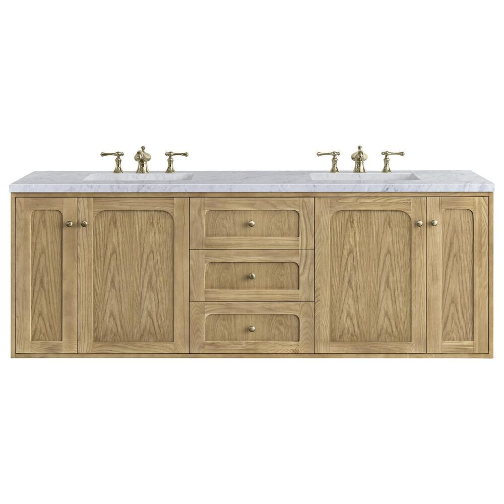 James Martin Vanities Laurent 72&quot; Double Bathroom Vanity in Light Natural Oak with 3 cm Carrara White Marble Top and Rectangular Sinks, , large