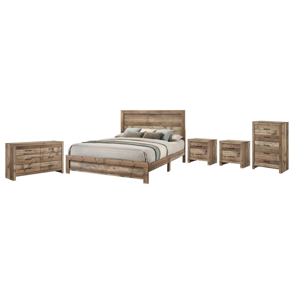 Crown Mark Elmer 5 Piece King Bedroom Set with Two Nightstands in Rustic Brown, , large