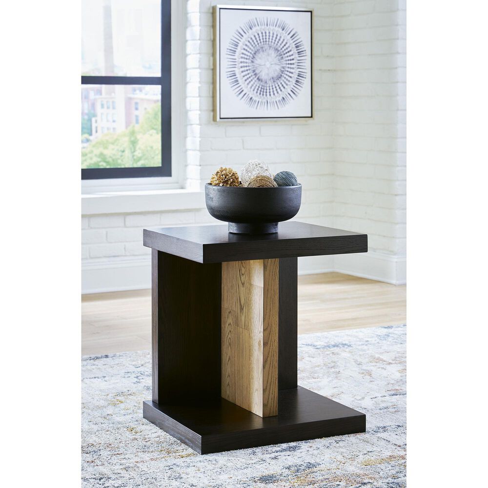 Ashley Kocomore Chairside End Table in Dark Warm Brown and Light Natural Oak, , large