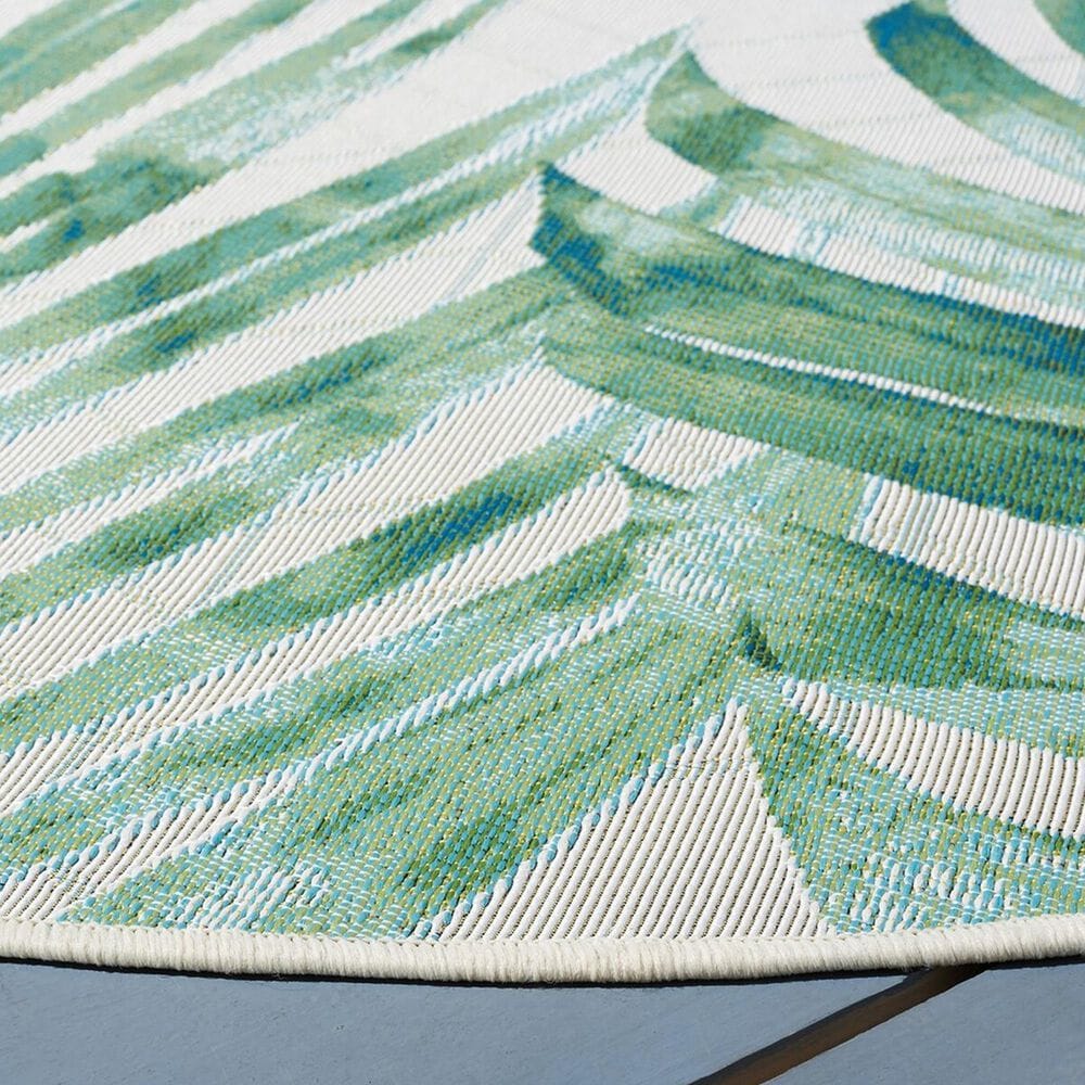 Safavieh Barbados Tropical Botanical BAR592  8&#39; Round Green and Teal Indoor/Outdoor Area Rug, , large