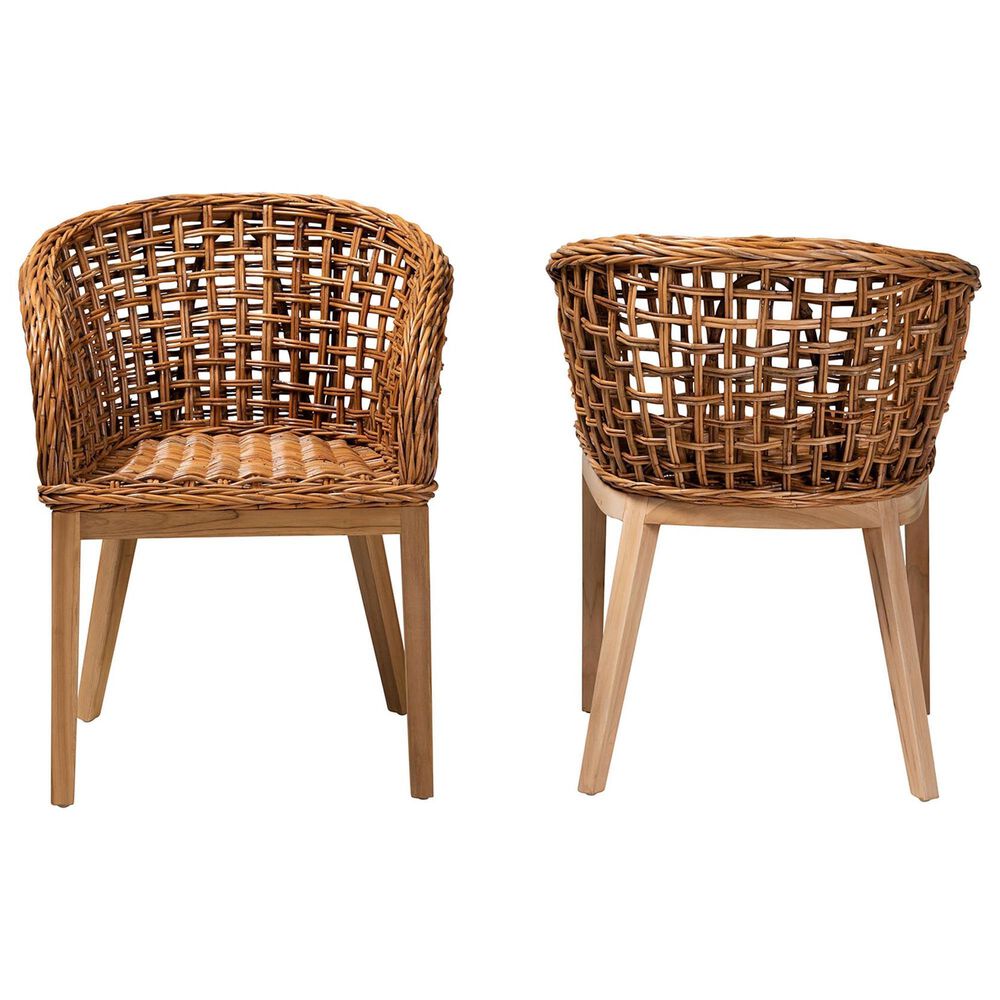 Baxton Studio Mario Arm Chair in Natural Brown and Brown (Set of 2), , large