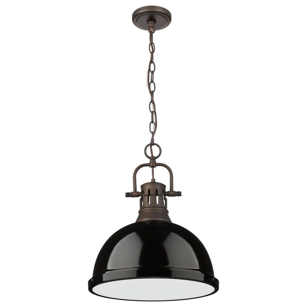 Golden Lighting Duncan 1-Light Pendant with Chain and Black Shade in Rubbed Bronze, , large