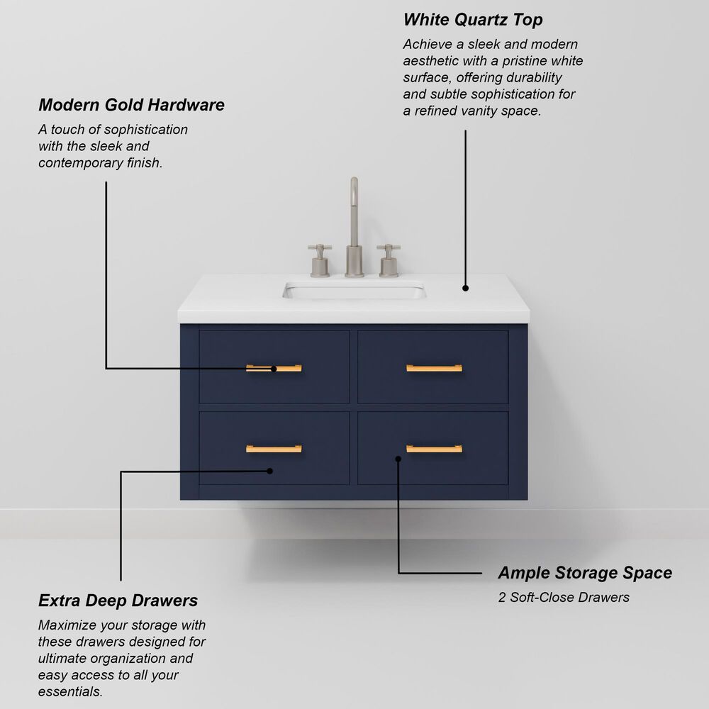 Lexora Home Castor 36" Single Bathroom Vanity in Blue with 2 cm White Quartz Top and Rectangular Sink, , large