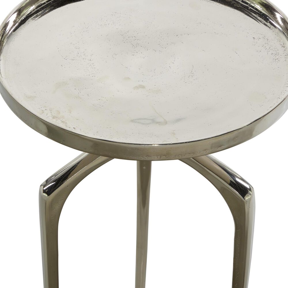 Maple and Jade 22&quot; Round End Table with 3 Tripod Legs in Polished Silver, , large