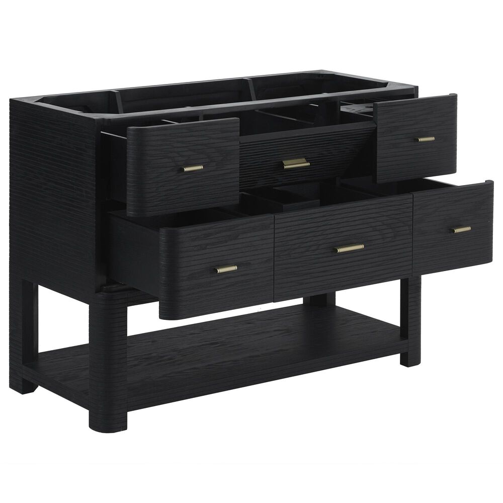 James Martin Vanities Lucian 48" Single Bathroom Vanity in Carbon Oak with 3 cm Victorian Silver Quartz Top, Rectangular Sink and FreePower Wireless Charger, , large