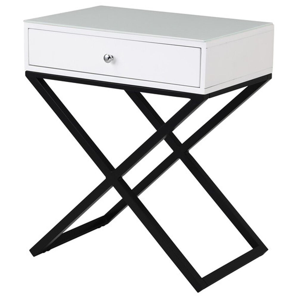 HOMLUX 1-Drawer Nightstand with Cross Base in White and Black, , large