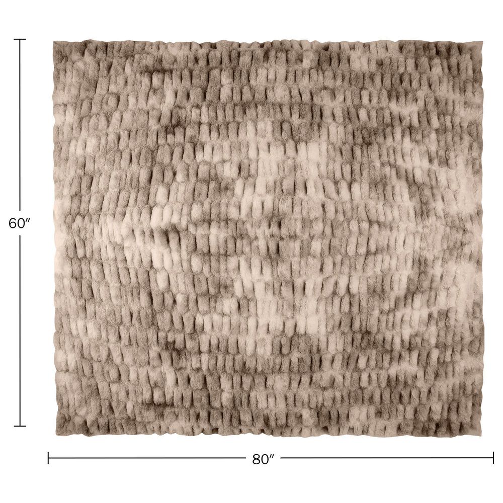 Timberlake 60" x 80" Ruched Faux Fur Throw Blanket in Taupe, , large