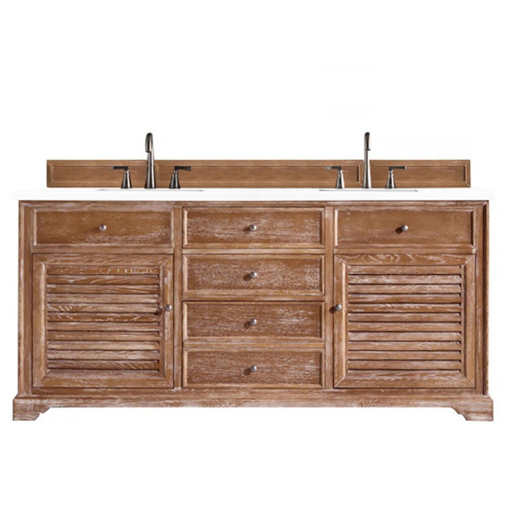 James Martin Vanities Savannah 72" Double Bathroom Vanity in Driftwood with 3 cm White Zeus Quartz Top and Rectangular Sinks, , large