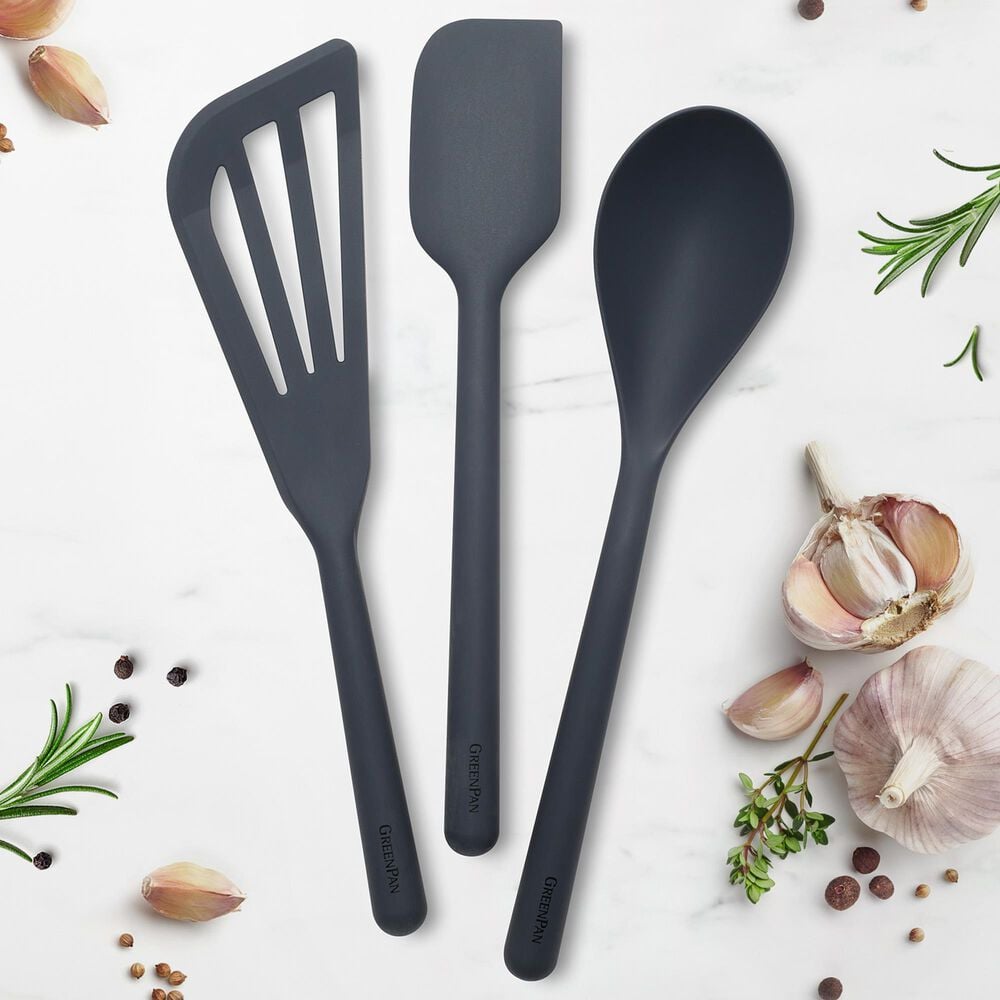 Green Pan Platinum Silicone 3-Piece Utensil Set in Charcoal Grey, , large