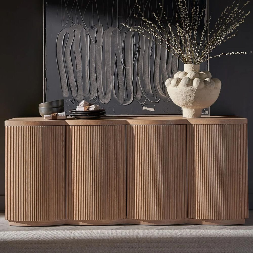 Furniture Worldwide Lumi 74&quot; Credenza in Light Brown, , large
