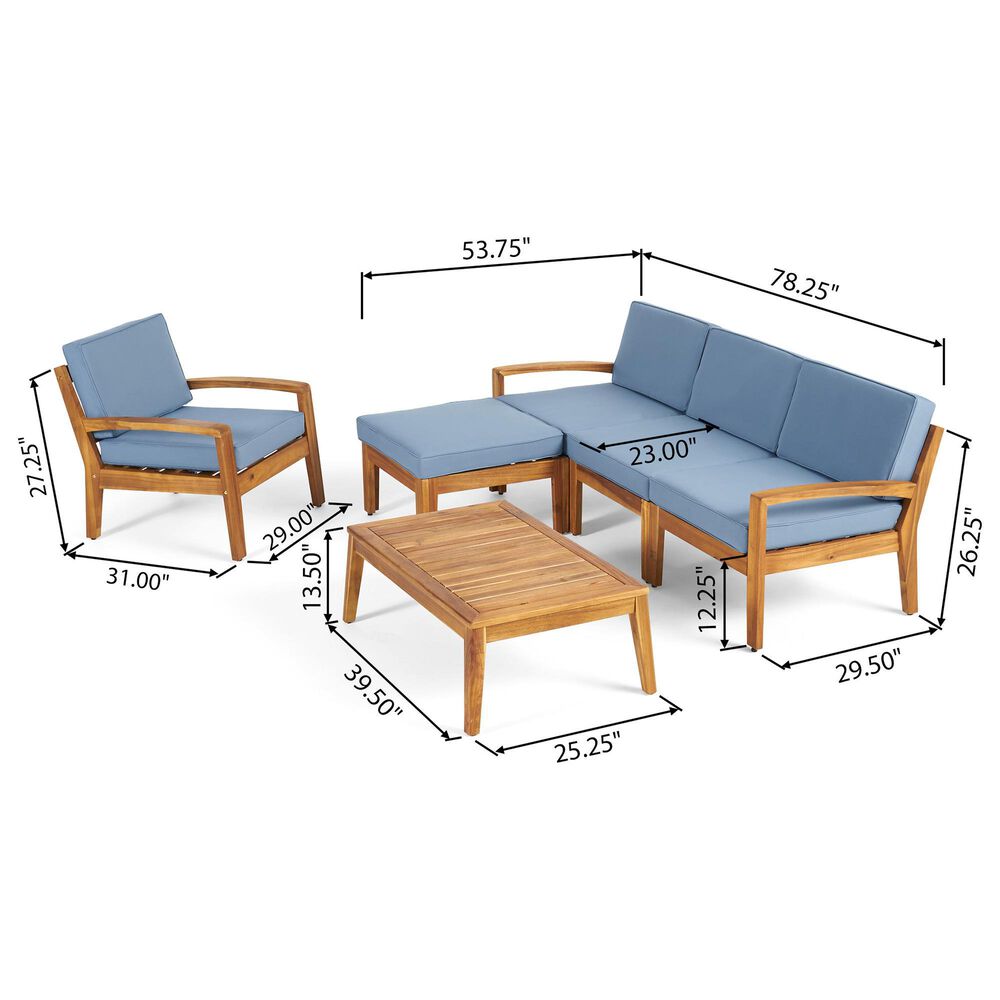 Noble House Wilcox 6-Piece Patio Sectional Sofa Set in Teak, , large