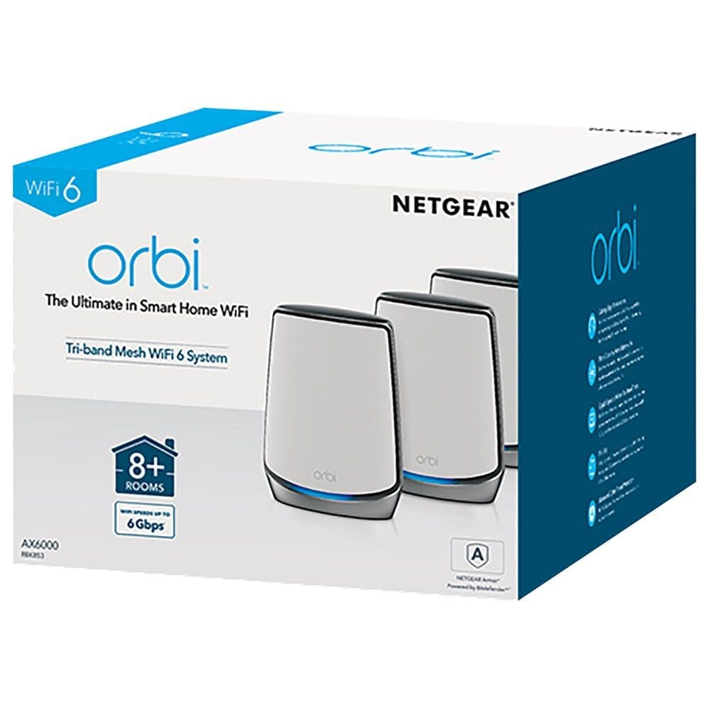 NETGEAR Orbi Tri-Band WiFi 6 Mesh System, 6Gbps, Router + 2 Satellites in White | Nebraska