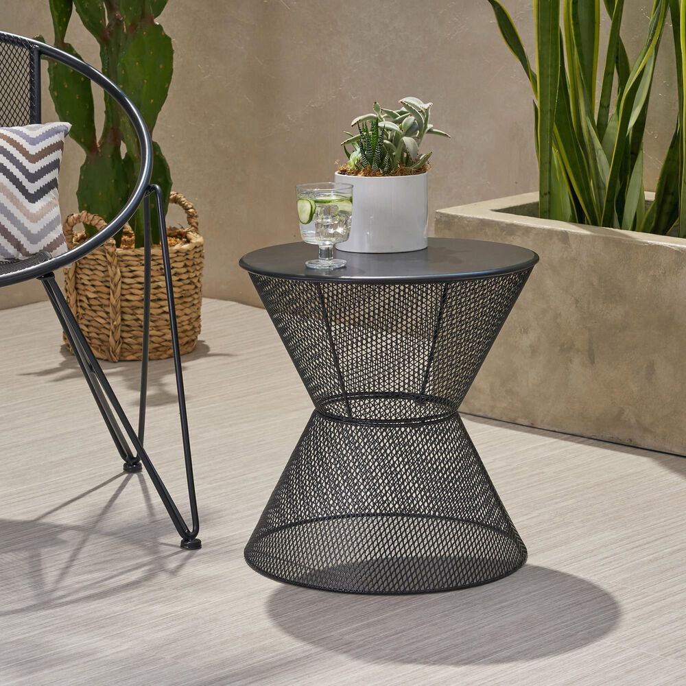 Hearth and Haven Nevada Round Patio Side Table in Matte Black, , large