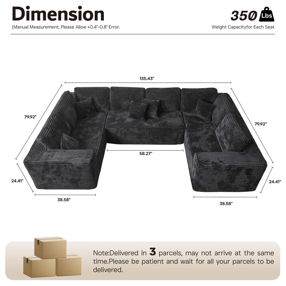 HOMLUX Modular Sectional Cloud Couch, Plush Corduroy U Shaped Sofa with Chaise, Big Comfy Couches Set in Black, , large