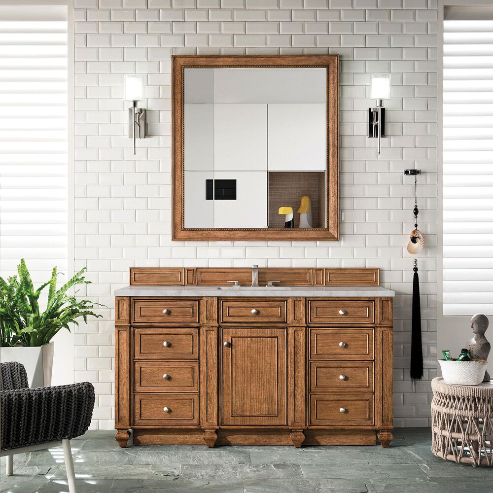 James Martin Vanities Bristol 60" Single Bathroom Vanity in Saddle Brown with 3 cm Eternal Jasmine Pearl Silestone Top, Rectangular Sink and FreePower Wireless Charger, , large