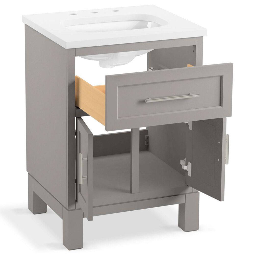 Kohler Quo 24&quot; Single Bathroom Vanity in White with 3 cm Pure White Quartz Top and Oval Sink, , large