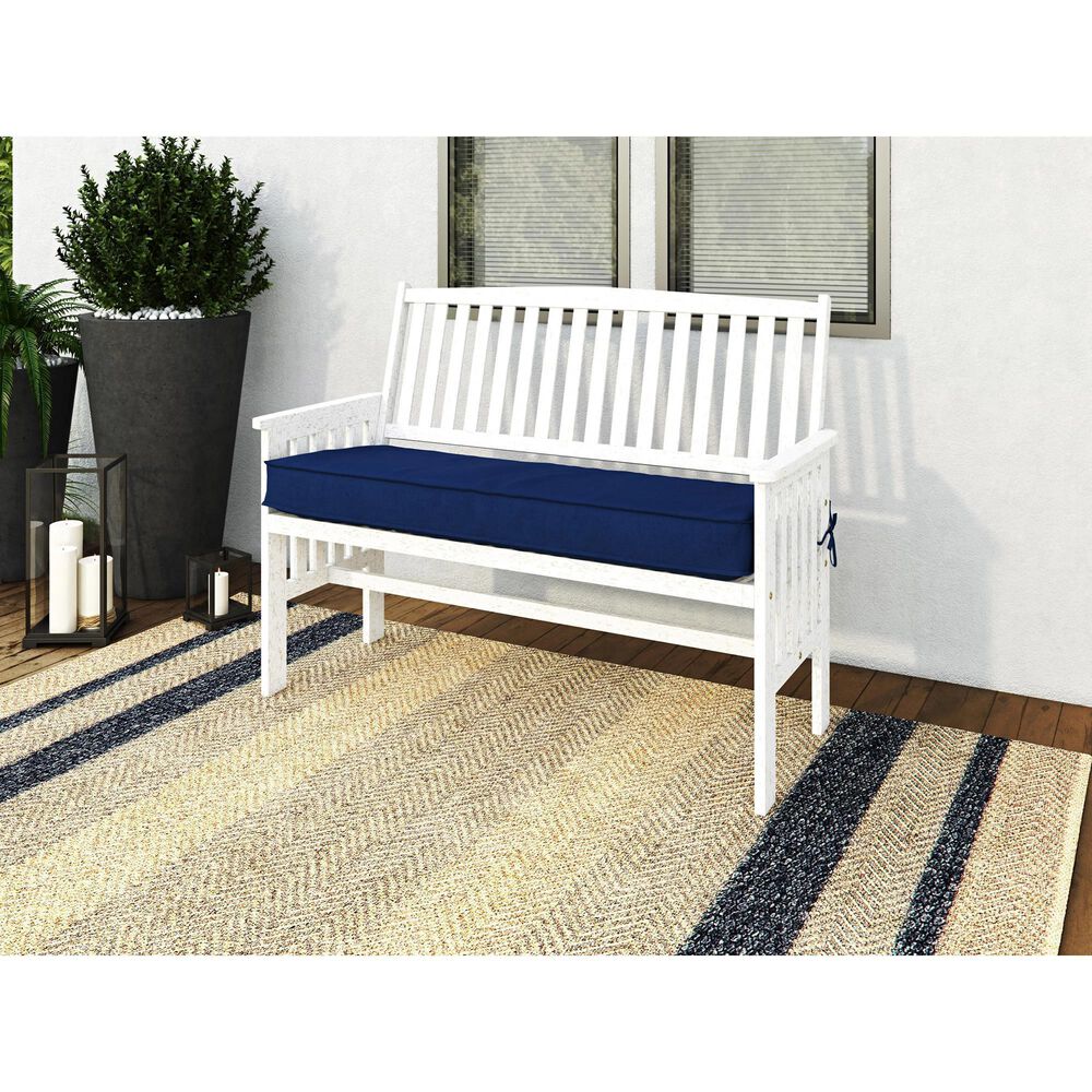 CorLiving Miramar Patio Bench in White/Navy Blue, , large