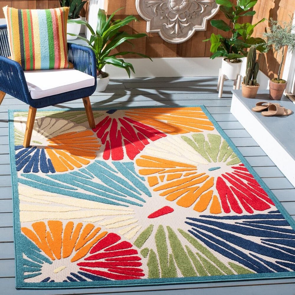 Safavieh Cabana CBN356A 8&#39; x 10&#39; Ivory and Blue Indoor/Outdoor Area Performance Rug, , large