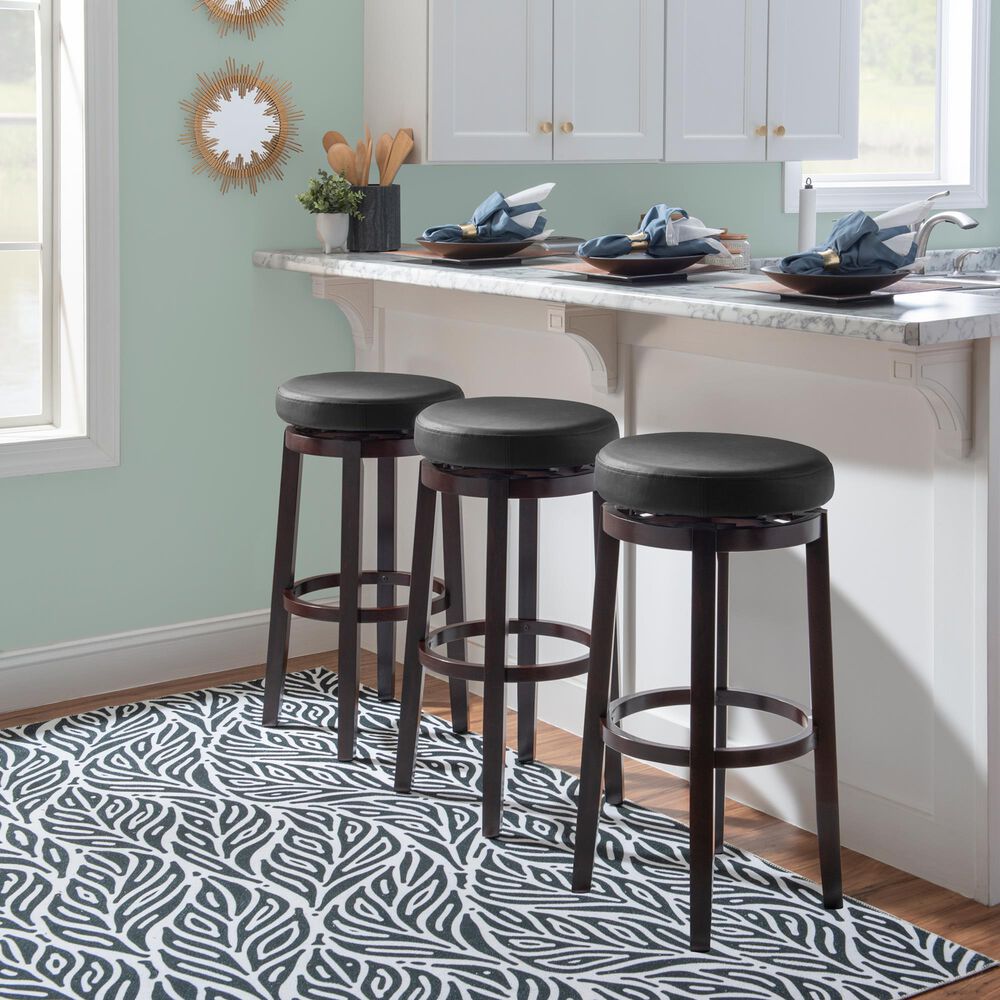 Linon Home Decor Maya Swivel Bar Stool with Black Cushion in Rich Brown, , large